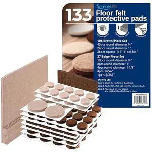 Serenelife Felt Furniture Pads - 133 Piece Set for Wood Floor Protection | Protect Hardwood, Laminate & Tile Flooring | Furniture Sliders | Various Sizes Included | Moving Supplies | Easy Installation