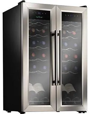 24 Bottle Wine Cooler Refrigerator - White Red Wine Fridge Chiller Countertop Wine Cooler - Freestanding Compact Mini Wine Fridge 24 Bottle w/Digital Control, Stainless Steel Door - NutriChef PKCWC24