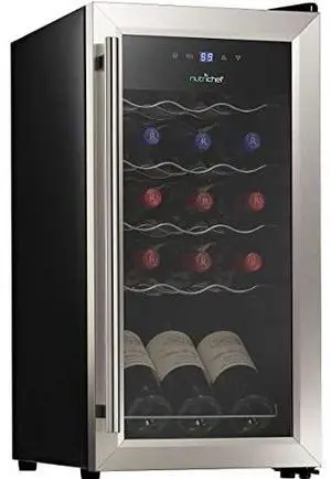 Nutrichef 15 Bottle Wine Fridge Red and White Wine Chiller Adjustable Temp Control 41°F to 64°F Ultra Quiet Operation Mini Wine Cooler Built for Home, Office, Kitchen Counter, 27x13x17 IN