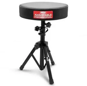 Pyle Drum Throne, Rotatable Padded Seat, Adjustable Height, Foldable Design, Solid Steel Legs, Non-Slip Rubber Feet, Musicians & Drummers, Assembly Required, Supports Up to 330 lbs, 0 lbs Weight