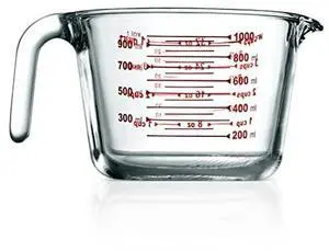 NutriChef High Borosilicate Glass Measuring Cup with Customized Decal Scale,1000 ml., Safe to Use in Microwave and Freezer, Oven and Dishwasher Safe