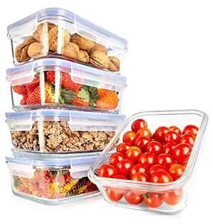 NutriChef 10-Piece Superior Glass Food Storage Containers Set (5 Containers + 5 Locking Lids),Stackable Meal-prep Design, BPA-free Airtight Clear Locking lids with Vent Lids & Air Hole, Blue