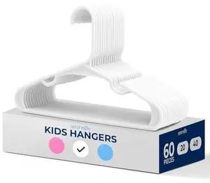 SereneLife 60 Pack Plastic Kids Hangers  Non-Slip Baby Hangers for Closet, Space-Saving Thin Design for Organizing Clothes, Infant, Toddler, and Newborn Clothing (White)