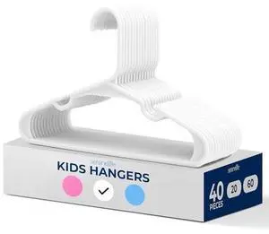SereneLife 40 Pack Plastic Kids Hangers  Non-Slip Baby Hangers for Closet, Space-Saving Thin Design for Organizing Clothes, Infant, Toddler, and Newborn Clothing (White)