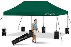 Pop Up Canopy Tent 10x20-Commercial Instant Shelter Foldable/Collapsible Sun Shade Canopy Pop Up Tent w/Waterproof Tent Top, Portable Carry Bag & Sand Bag - SereneLife SLGZ20FG (Forest Green)