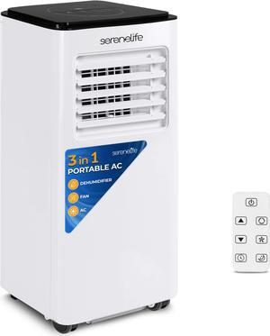Serene Life Single Duct Portable Air Conditioner - 8000 BTU Cooling Capacity (ASHRAE) Compact Home A/C Cooling Unit with Built-in Dehumidifier & Fan Modes, Includes Window Mount Kit (White and Black)