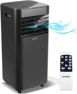 Serene Life Portable Air Conditioner - 8000 BTU Cooling Capacity (ASHRAE) Compact Home A/C Cooling Unit with Built-in Dehumidifier & Fan Modes, Includes Window Mount Kit (Black)