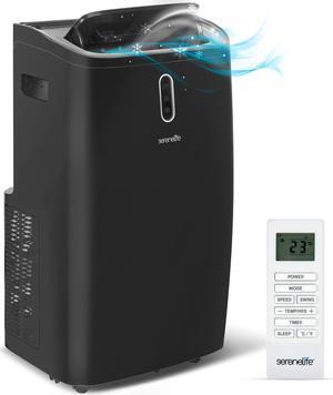 Serene Life Portable Air Conditioner - 12000 BTU Cooling Capacity (ASHRAE) Compact Home A/C Cooling Unit with Built-in Dehumidifier & Fan Modes, Includes Window Mount Kit (Black)