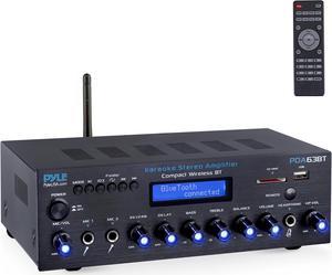 Pyle Wireless BT Streaming Amplifier, Multi-Channel 200Watt Power, Home Audio Receiver System with FM Radio, BT, USB/SD, AUX, RCA, Mic-in, BT&FM Antenna