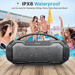 Pyle Portable Wireless Bluetooth Streaming Speaker - IPX6 Waterproof, TWS Function, Outdoor Play, Built-in Microphone - Black