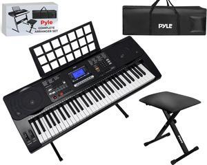 Pyle 61-Key Digital Musical Karaoke Keyboard - Portable Electronic Piano with Stand, Stool & Waterproof Bag - PKBRD6151PB