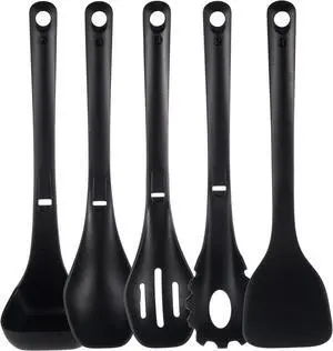 NutriChef USA Kitchen Cooking Utensils Set - Heat-Resistant Nylon - Black - NCWSTKBLKUTENS - 5pc