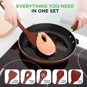 NutriChef USA Kitchen Cooking Utensils Set - Heat-Resistant Nylon - Brown - NCWSTKBRUTENS - 5pc
