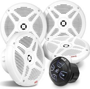 Pyle 6.5'' Waterproof Marine Speakers with Amplified Wireless Bluetooth Control Unit - PLMRKT401 - 4pc