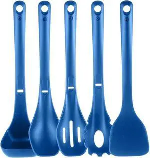 NutriChef USA Kitchen Cooking Utensils Set - Heat-Resistant Nylon - Blue - NCWSTKBULUTENS - 5pc