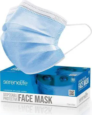 SereneLife 50 Pcs. Disposable 3-Layer Breathable Face Masks