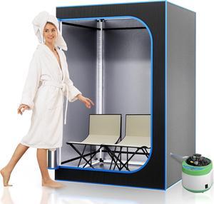SereneLife Portable Steam Sauna - One Person Infrared Sauna with Two Foldable Chairs - Black