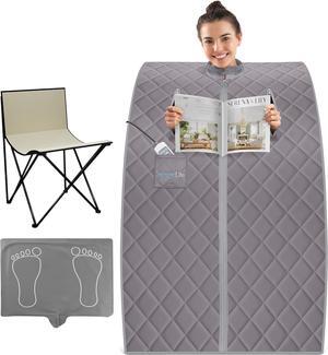 SereneLife Compact & Portable Infrared Sauna with Foldable Chair and Foam Cushion - Gray