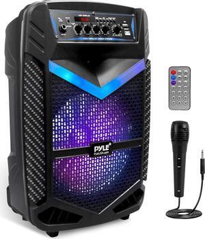 Pyle 10" Portable Bluetooth PA Speaker System with Rechargeable Battery, Flashing Party Lights, and Karaoke Microphone - 600 Watt MAX