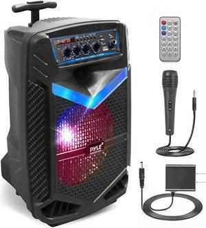 Pyle 8" Portable Bluetooth PA Speaker System with Rechargeable Battery, Flashing Party Lights, and Karaoke Microphone - 400 Watt MAX