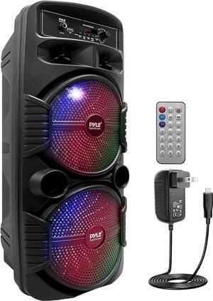 Pyle Dual 8" Portable Bluetooth PA Speaker System with Rechargeable Battery, Flashing Party Lights, and FM Radio - 600 Watt MAX