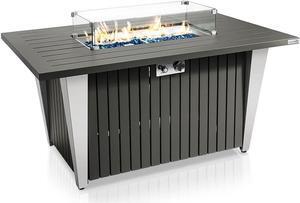 SereneLife Propane Gas Fire Pit Table - 50,000 BTU Rectangle Gas Fire Pit with Glass Wind Guard and Weather Cover
