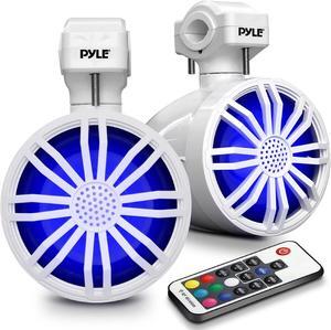 Pyle 3.5" Waterproof Bluetooth Off-Road Speakers, Compact Powersport System with RGB Lights & Remote Control - White (PLMRBT33WT)