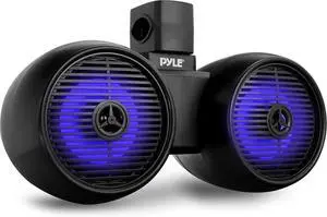 Pyle 6.5'' Marine Wakeboard Bluetooth Speaker System - Dual 2-Way Mini Box with Built-in LED Lights - Black - PLMRWKBT62BK
