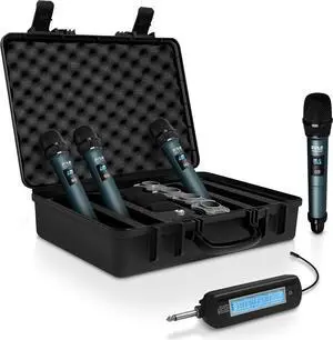 Pyle UHF Quad Channel Wireless Microphone System - Includes (4) Handheld Microphones (Green)
