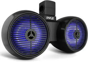 Pyle 8" Marine Wakeboard Bluetooth Speakers with LED Lights - Dual 2-Way 300W System, Black PLMRWKBT82BK