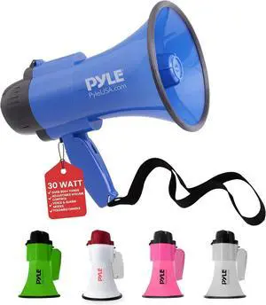 Pyle Compact Portable Megaphone Speaker with Siren Alarm - Blue PMP31BL
