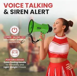 Pyle Compact Portable Megaphone Speaker with Siren Alarm - Green PMP32GR