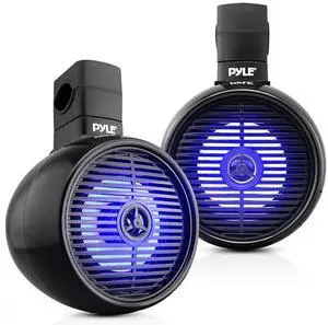 Pyle 8" Marine Wakeboard Bluetooth Speaker - Water Resistant, Built-in LED Lights, Black (PLMRWKBT85BK)