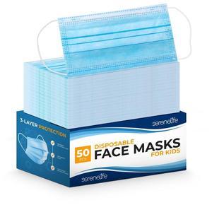 SereneLife 50 Pcs. Disposable Face Masks - 3 Layer Protection, Breathable, For Kids, SKU SLDKPLY50