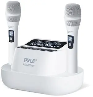 Pyle UHF Wireless Microphone System - Includes (2) USB Rechargeable Battery Handheld Mics, Fixed Frequency, SKU PDWM3100