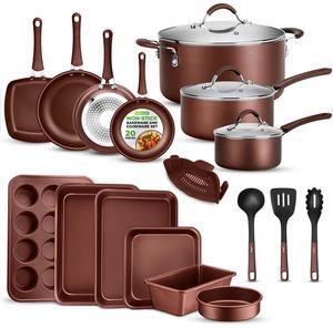 NutriChef 20-Piece Non-Stick Kitchenware Pots & Pans Set  Cookware Set with Lids & Utensils (NCCW20SBR)