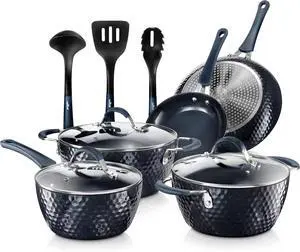 NutriChef 11-Piece Non-Stick Kitchenware Pots & Pans Set  Blue Diamond Pattern (NCCW11DS)