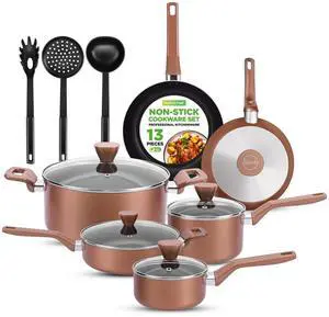 NutriChef 13-Piece Non-Stick Kitchenware Pots & Pans Set  Stylish Home Cookware (NCCWA13BR)