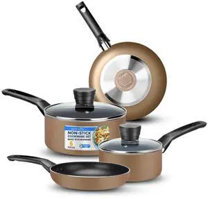 SereneLife 6-Piece Non-Stick Kitchenware Pots & Pans Set  Gold (SLCW6GLD)