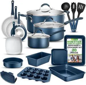 NutriChef 20-Piece Non-Stick Kitchenware Pots & Pans Set  Blue (NCCW20SBLU)