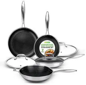 NutriChef 7-Piece Triply Stainless Steel Cookware Set  DAKIN Etching Non-Stick Coating (NC3PLY7S)