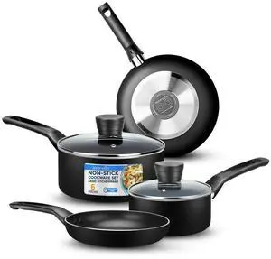 SereneLife 6-Piece Non-Stick Kitchenware Pots & Pans Set  Black (SLCW6BLK)