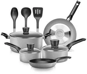 SereneLife 11-Piece Non-Stick Kitchenware Pots & Pans Set  Gray (SLCW11GRY)