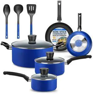 SereneLife 11-Piece Non-Stick Kitchenware Pots & Pans Set  Blue (SLCW11BLU)