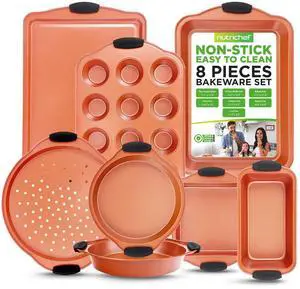 NutriChef 8-Piece Non-Stick Carbon Steel Bakeware Set with Silicone Handles (NCSBS52S)