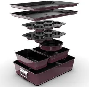 NutriChef 8-Piece Non-Stick Stackable Carbon Steel Bakeware Set - Purple (NCBKSTK5)