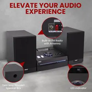 Pyle 60W Home Stereo Shelf System - Bluetooth, CD Player, FM Radio, USB, SD, & Remote Control (PHSKR26)