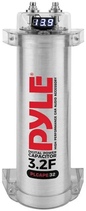 Pyle 3.2 Farad Digital Power Capacitor - High-Performance Car Audio Accessory with Blue Digital Display (PLCAPE32)