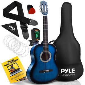 Pyle Classic Style 3/4 Scale Guitar - 36" with Digital Tuner & Accessories (Blue Burst) (PGACLS82BLU)