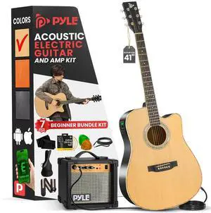 Pyle 40" Electric Acoustic Guitar Kit with Amplifier & Accessories - Natural Matte Finish (PEAGKT100)